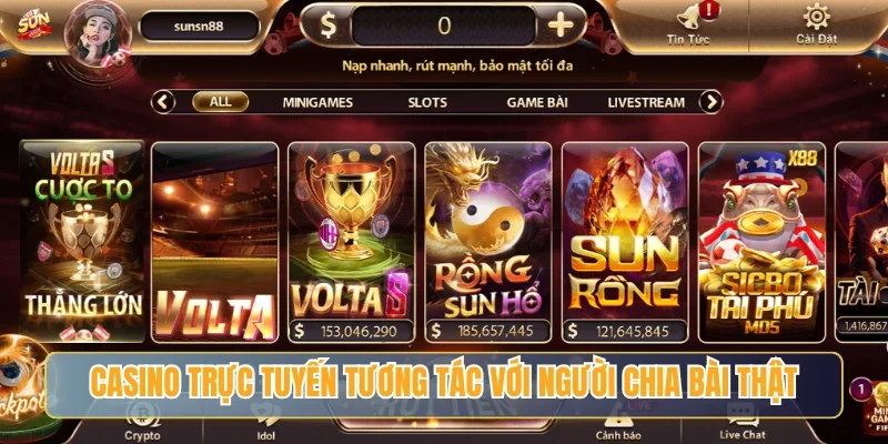 SUNWIN - Điểm Đến Giải Trí Đổi Thưởng Uy Tín Hàng Đầu 16 Sunwin Casino trực tuyến tương tác với người chia bài thật